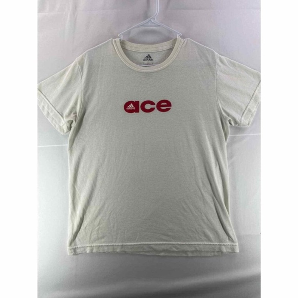 Adidas Mens T-Shirt Medium White Short Sleeve Ace Graphic Logo Tennis Sportswear